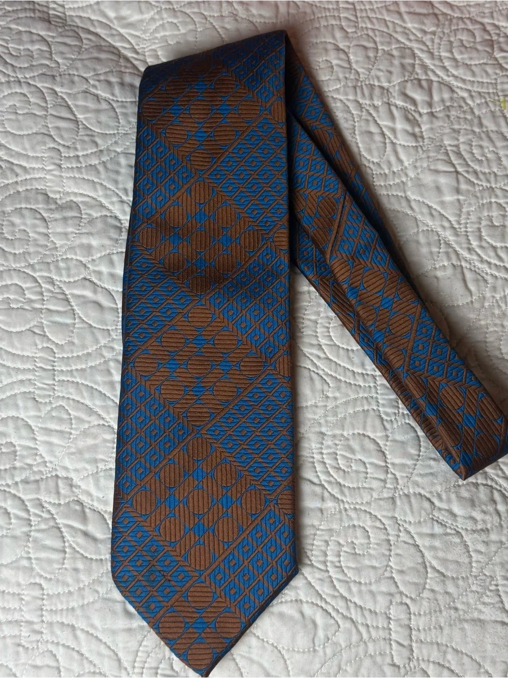 Classic Vintage Geometric Brown and Blue Men's Tie Retro